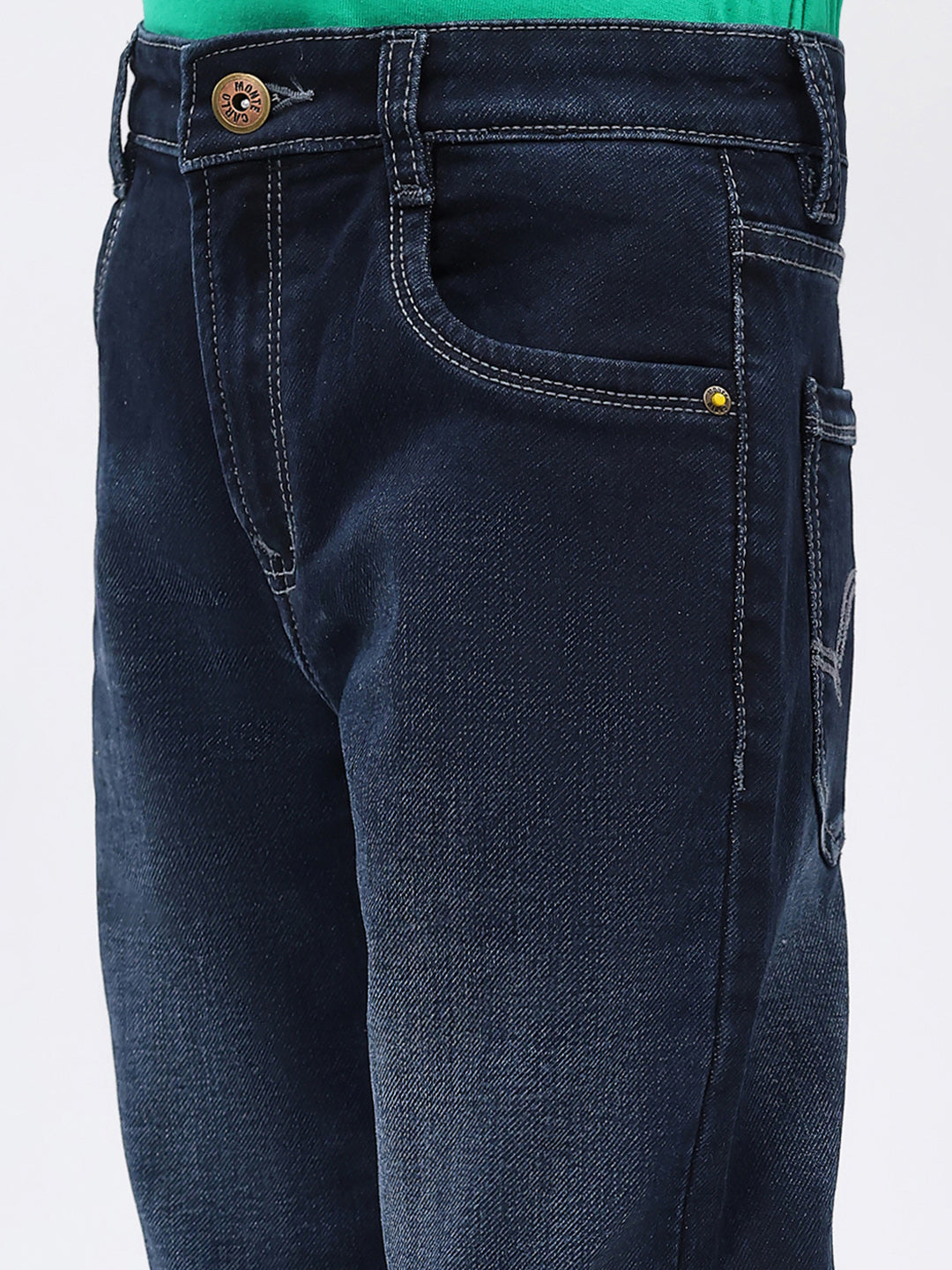 Boys Blue Solid Slim Fit Denim