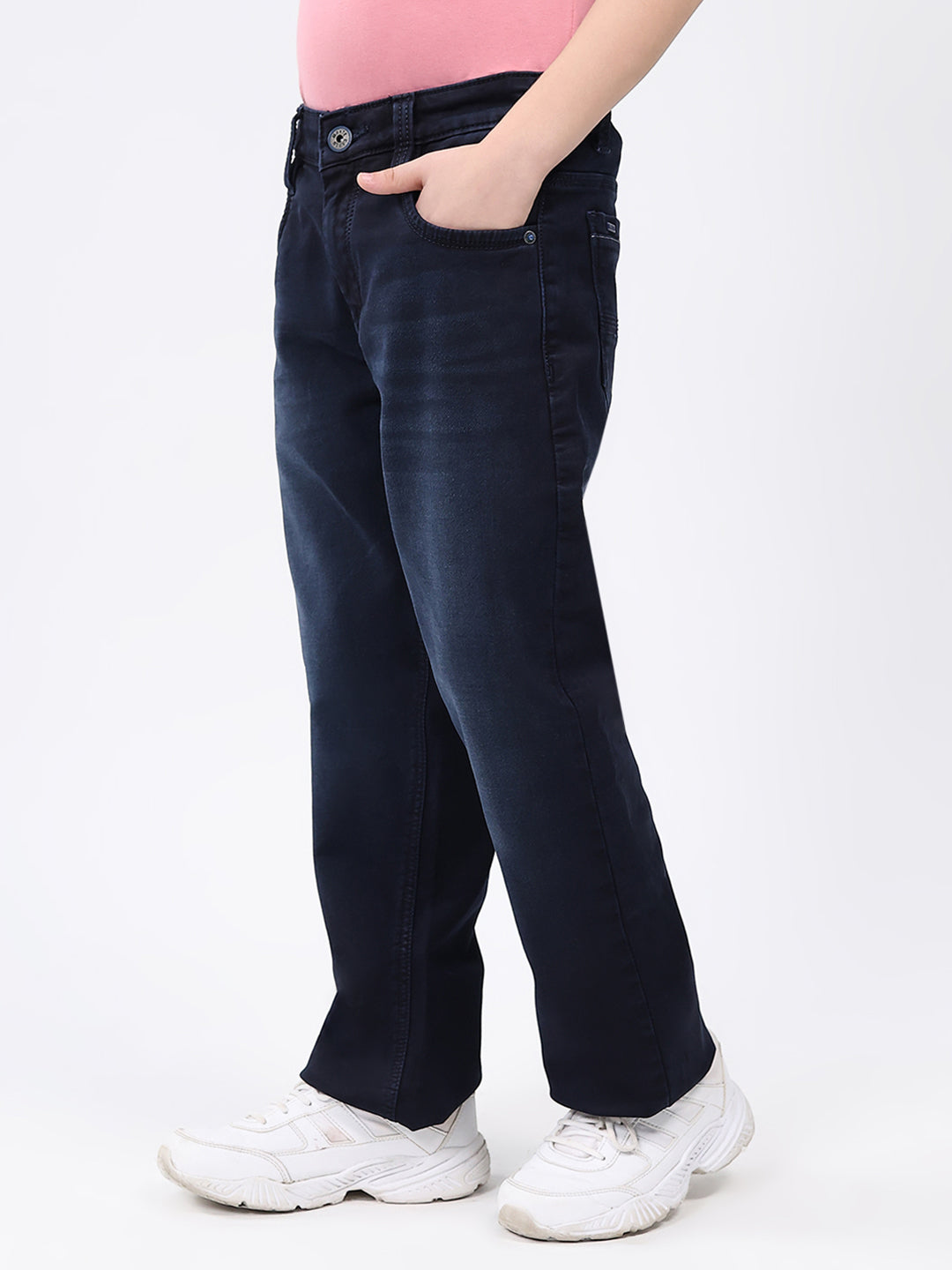 Boys Blue Solid Straight Fit Denim