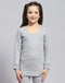 Girls Grey Solid Round Neck Full Sleeve Thermal Vest