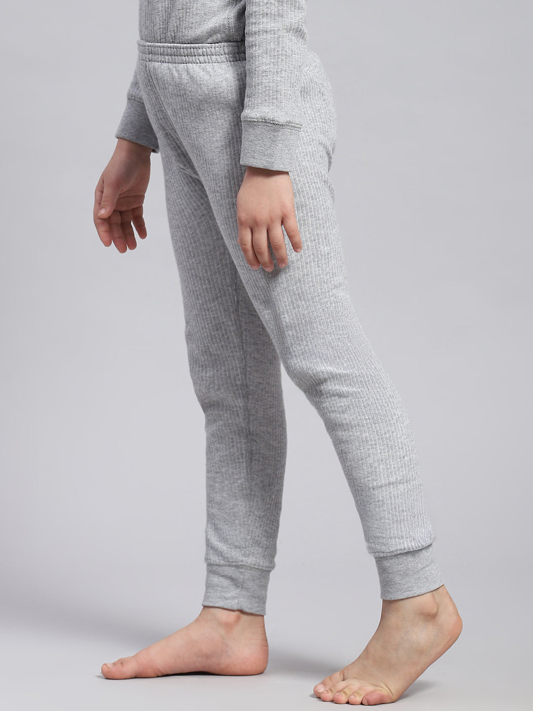 Girls Grey Solid Thermal Lower