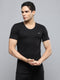 Men Black Solid Round Neck Half Sleeve Thermal Vest