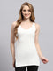 Women White Solid Round Neck Sleeveless Thermal Vest