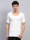Men White Solid Round Neck Half Sleeve Thermal Vest