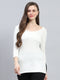 Women White Solid Round Neck 3/4th Sleeve Thermal Vest