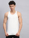 Men White Solid Round Neck Sleeveless Thermal Vest