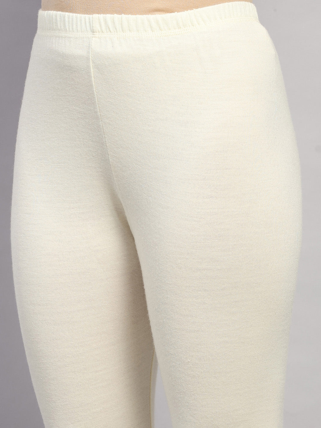 Women Cream Solid Regular Fit Thermal Lower