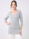 Women Grey Solid Round Neck 3/4th Sleeve Thermal Vest
