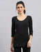 Women Black Solid Round Neck Sleeveless Thermal Vest