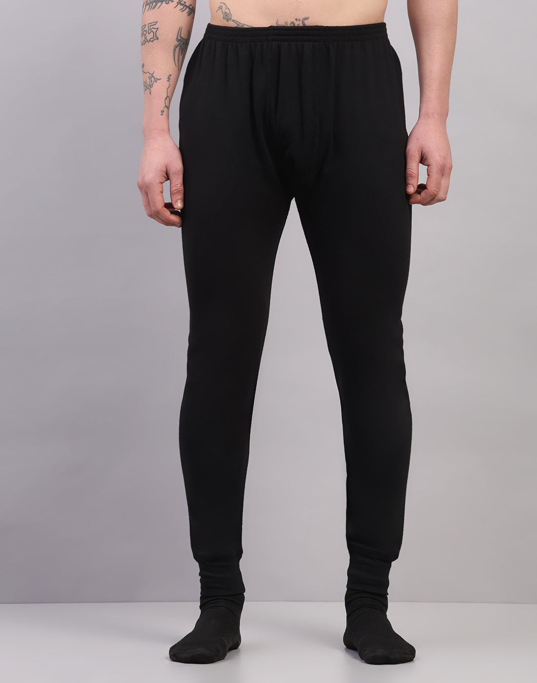 Men Black Solid Regular Fit Thermal Lower