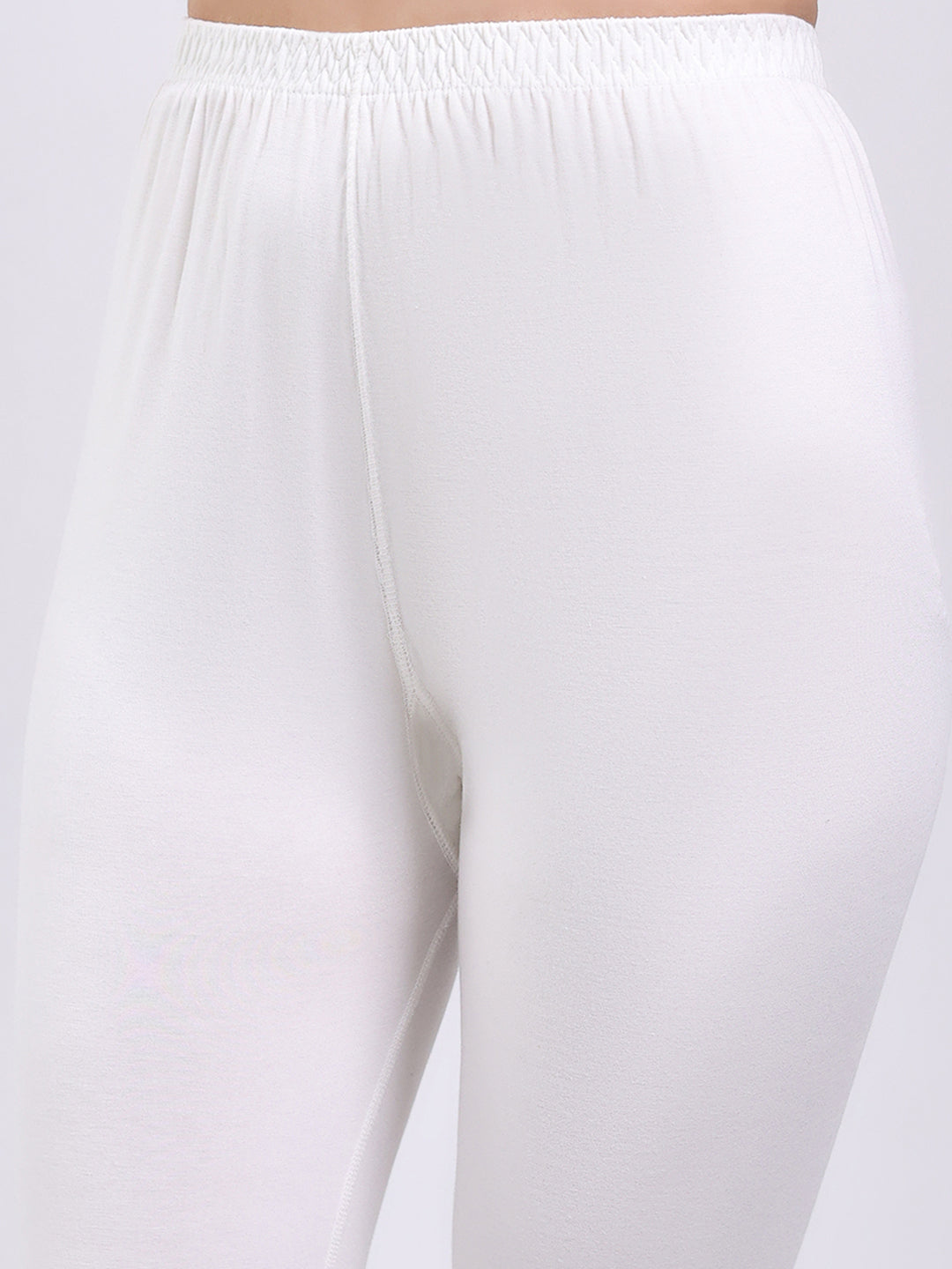 Women Off White Solid Regular Fit Thermal Lower