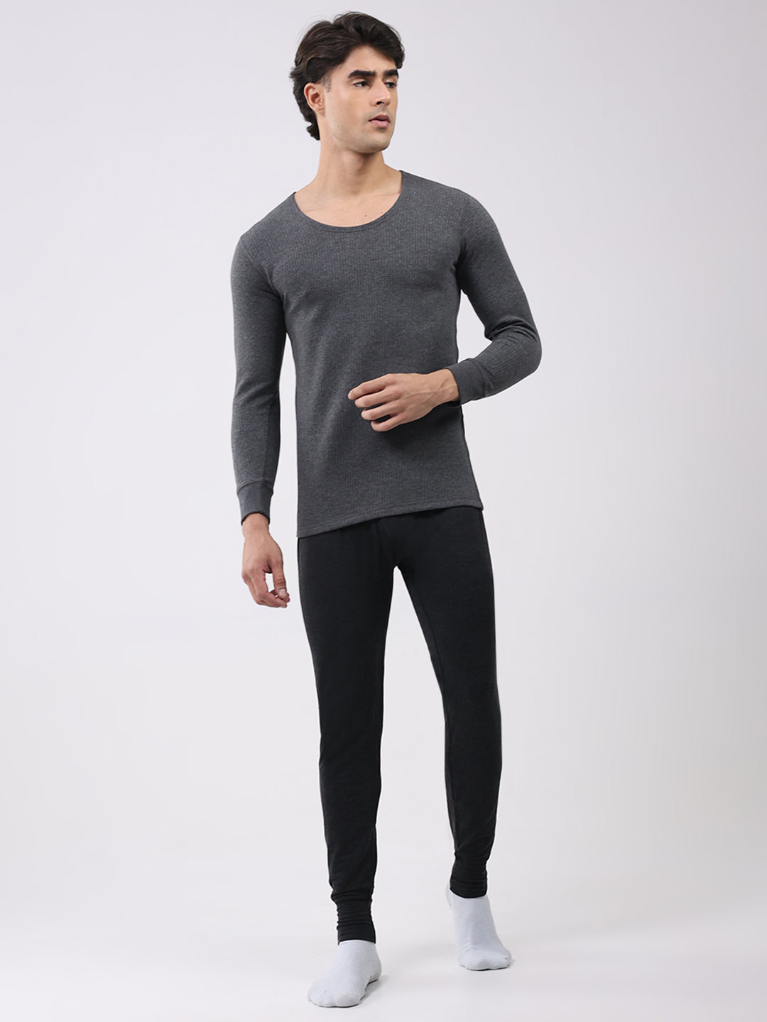 Men Black Solid Thermal Lower