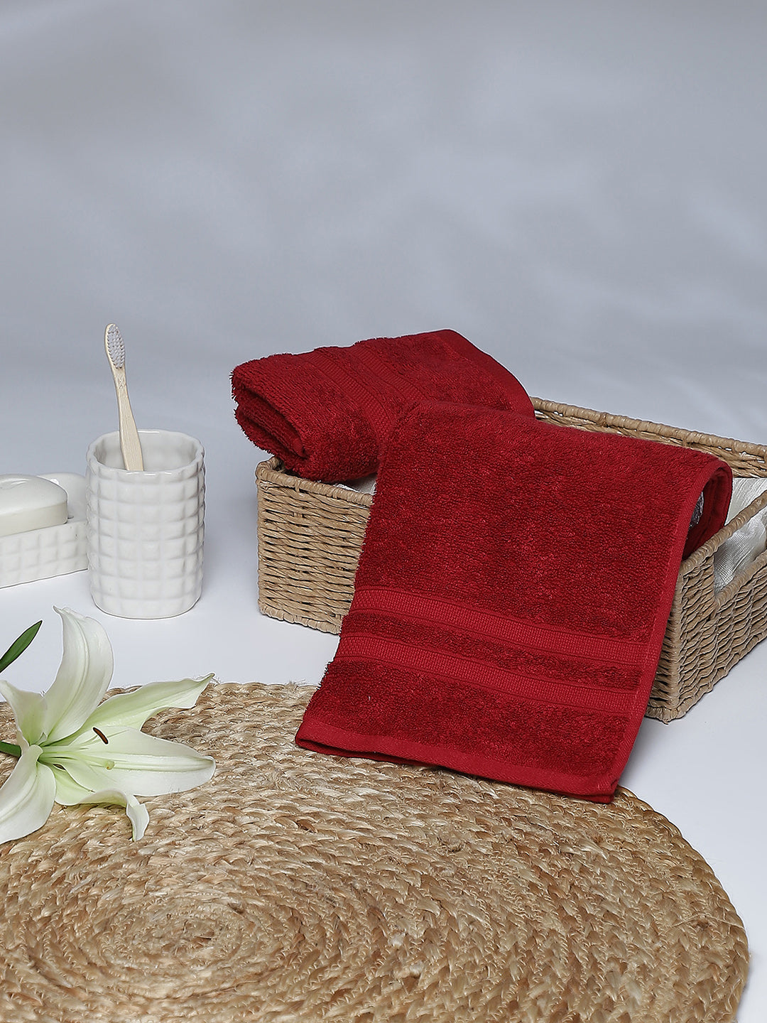 Red Cotton 525 GSM Hand Towels (Pack of 2)