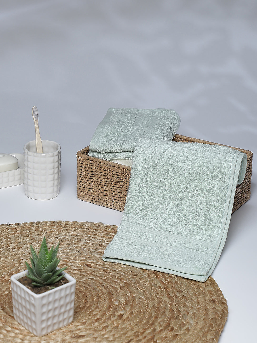 Sea Green Cotton 525 GSM Hand Towels (Pack of 2)