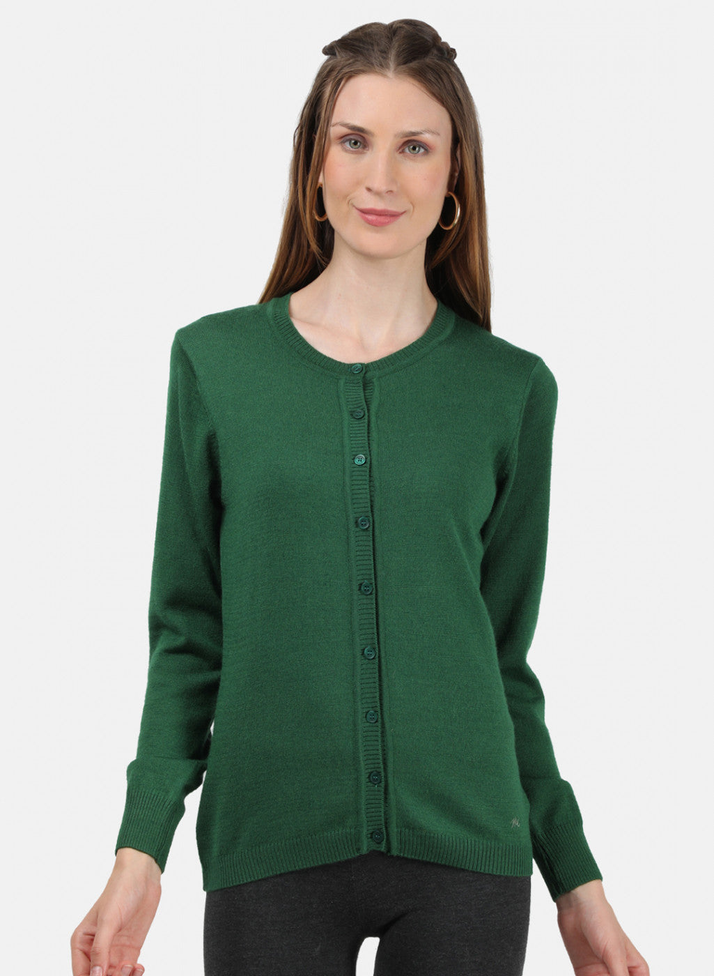 Women Green Solid Cardigan