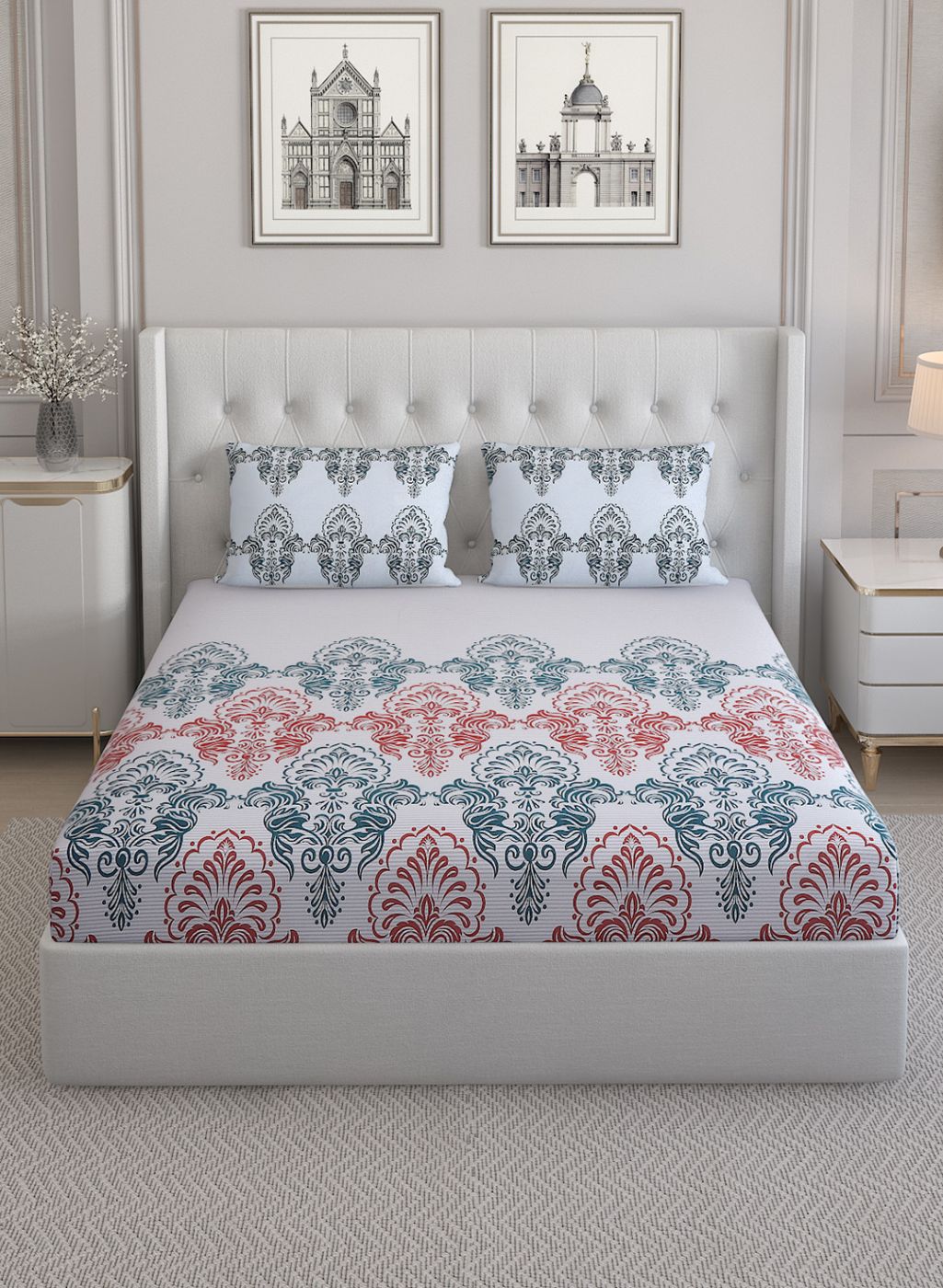 144TC Pure Cotton Single Bedsheet with 2 Pillow Covers