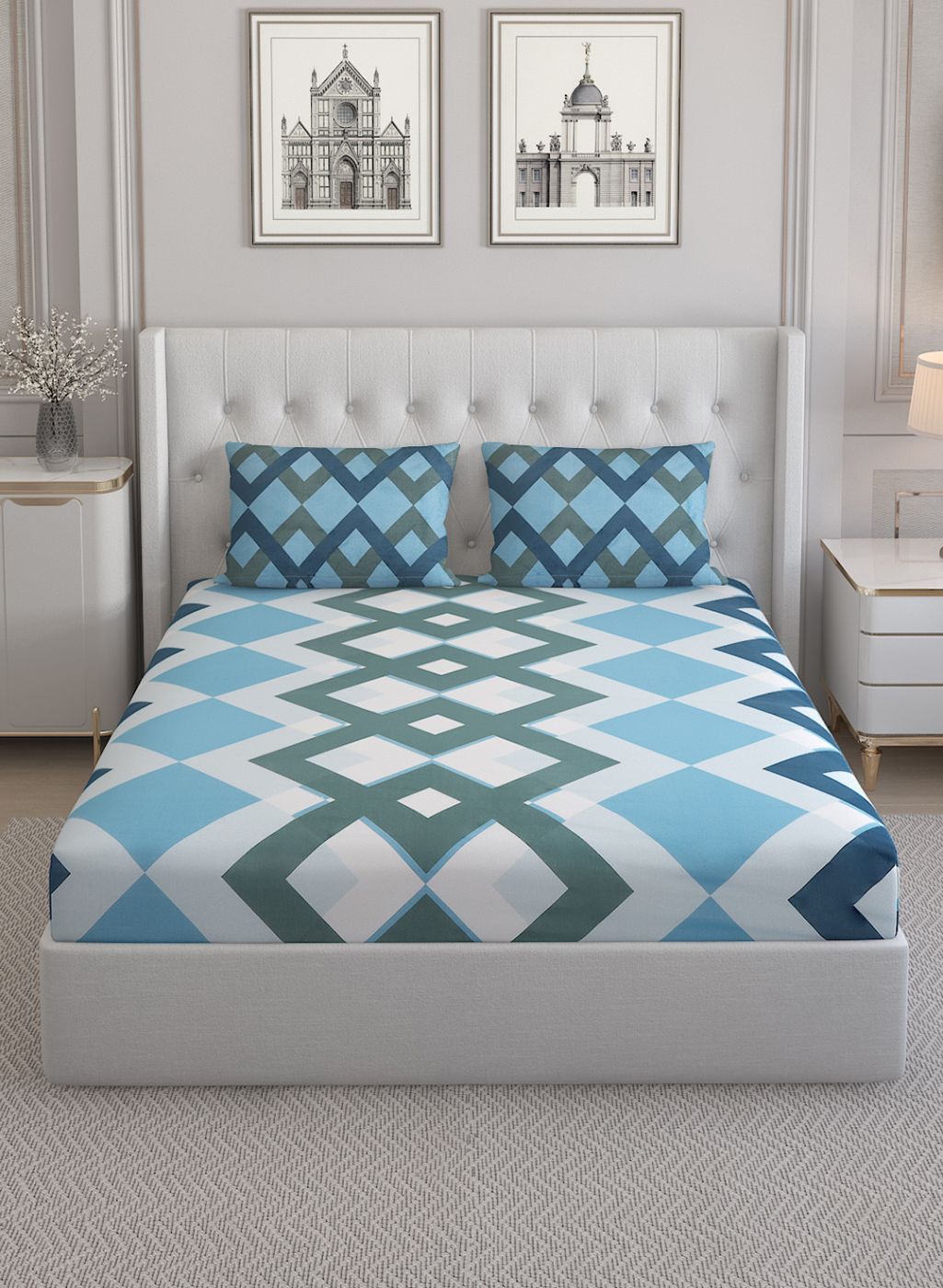 152TC Pure Cotton King Bedsheet with 2 Pillow Covers