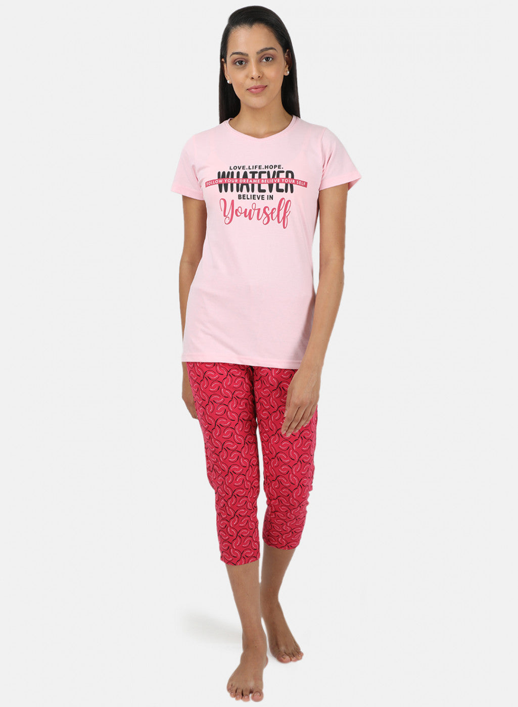 Womens Pink Printed Capri Set