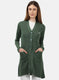 Women Green Self Design Cardigan