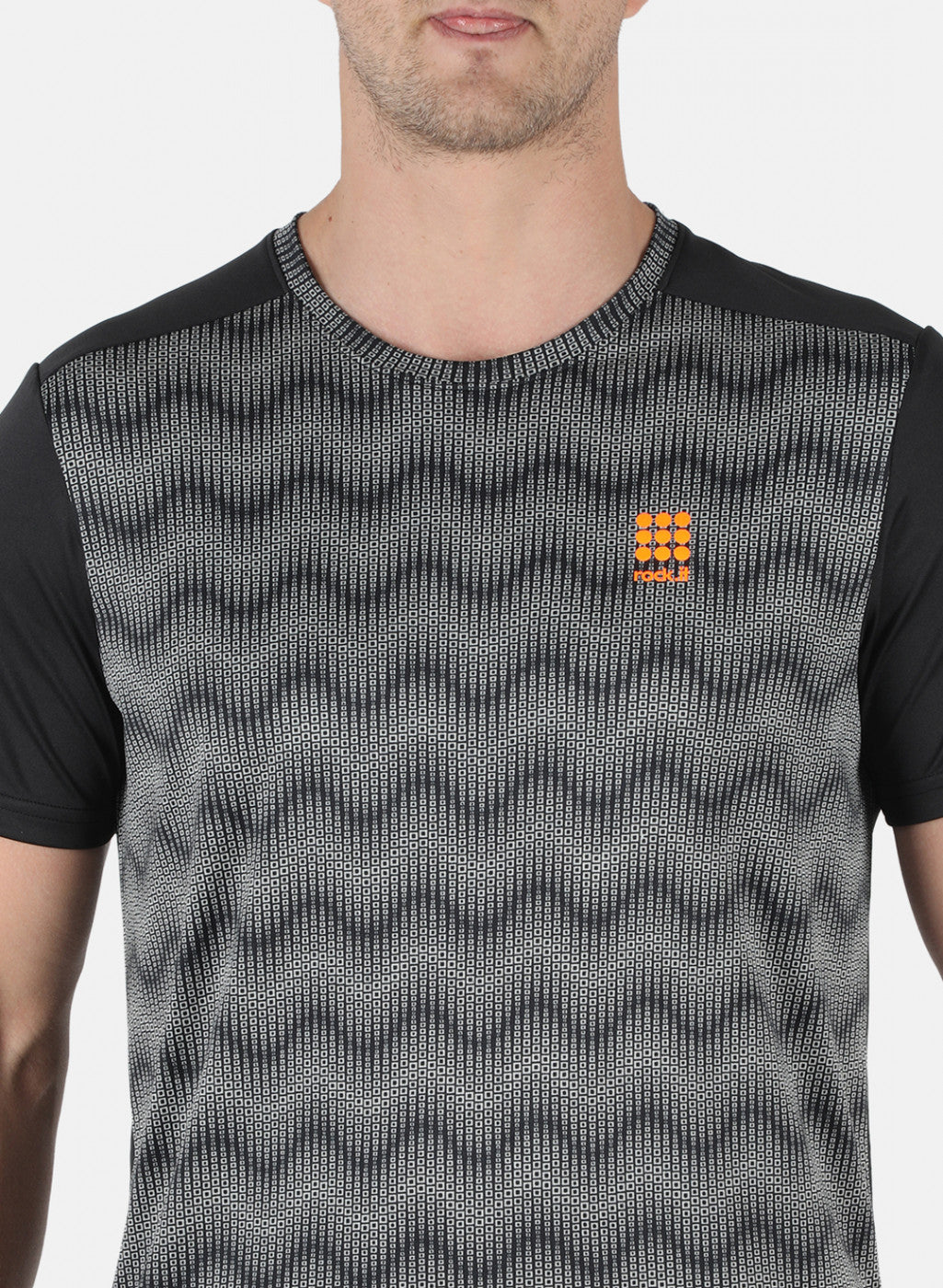 Men Black Self Design Round Neck T-Shirt
