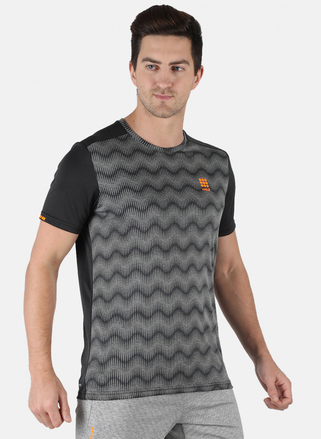 Men Black Self Design Round Neck T-Shirt