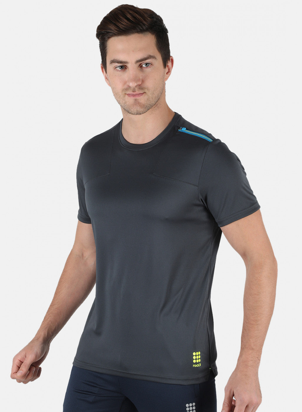 Men Grey Self Design Round Neck T-Shirt