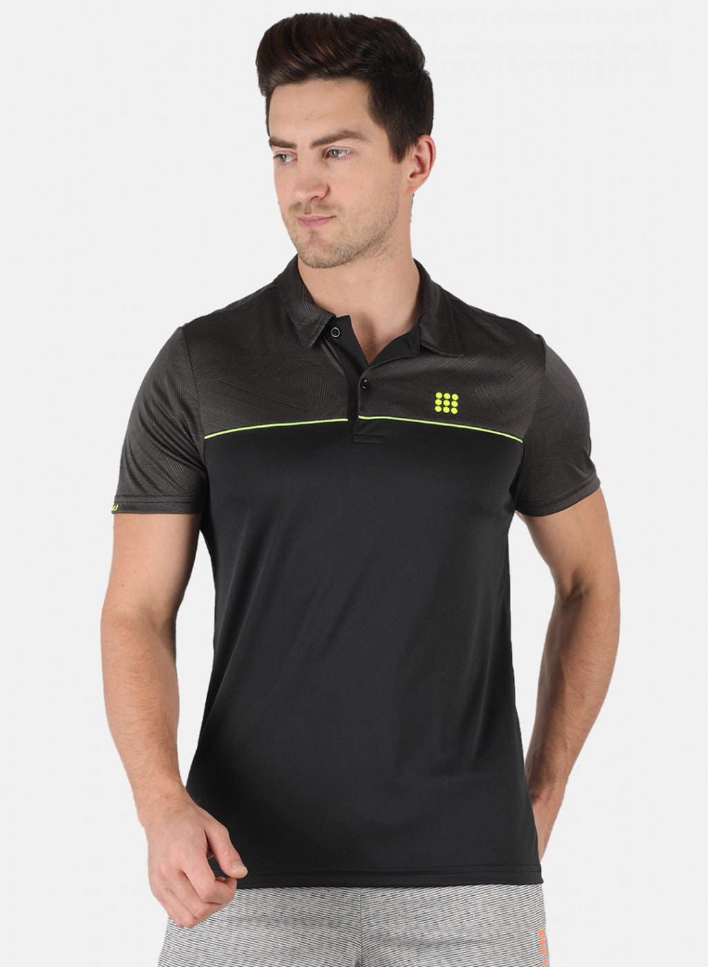 Rock.it Men Black Self Design Collar T-Shirt