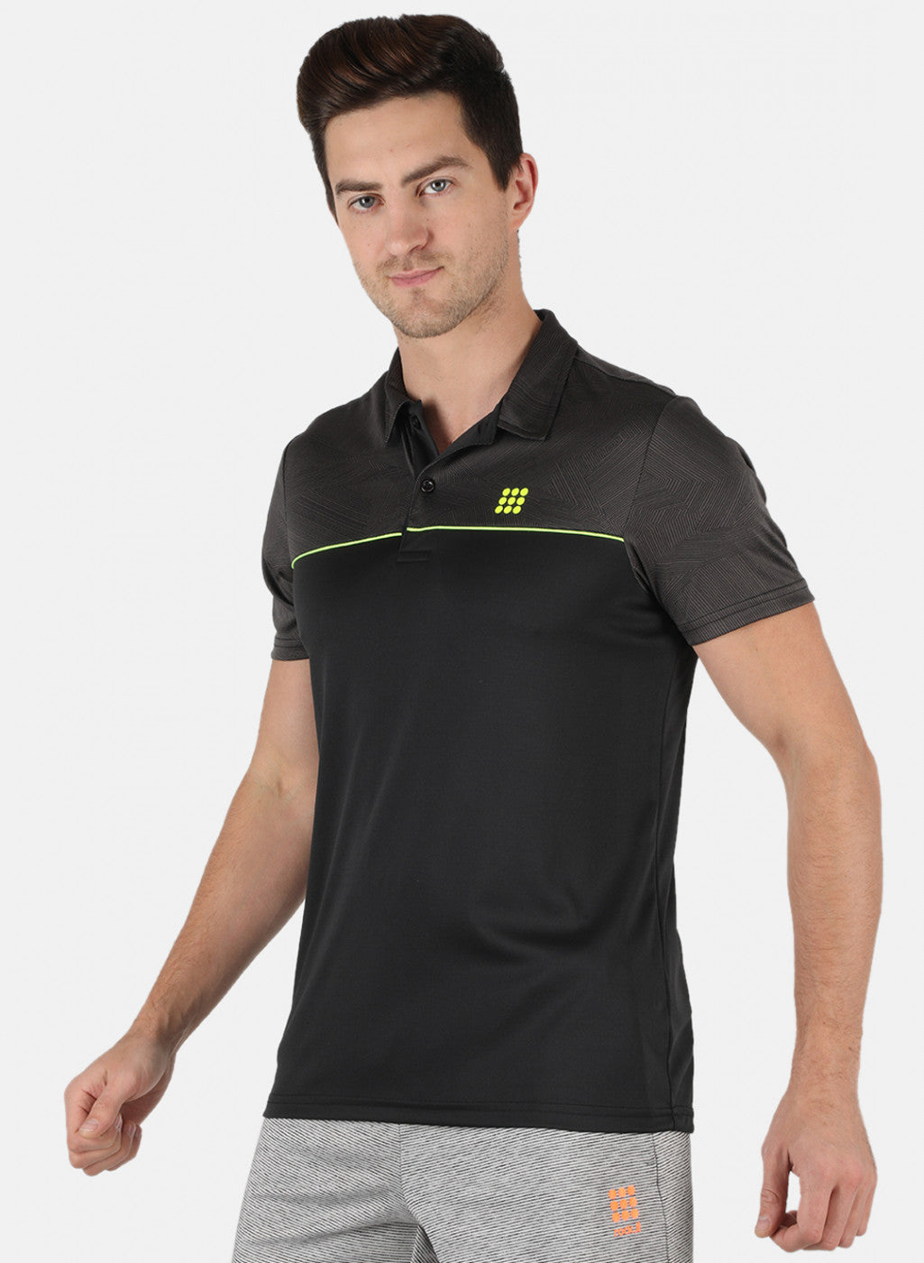 Rock.it Men Black Self Design Collar T-Shirt