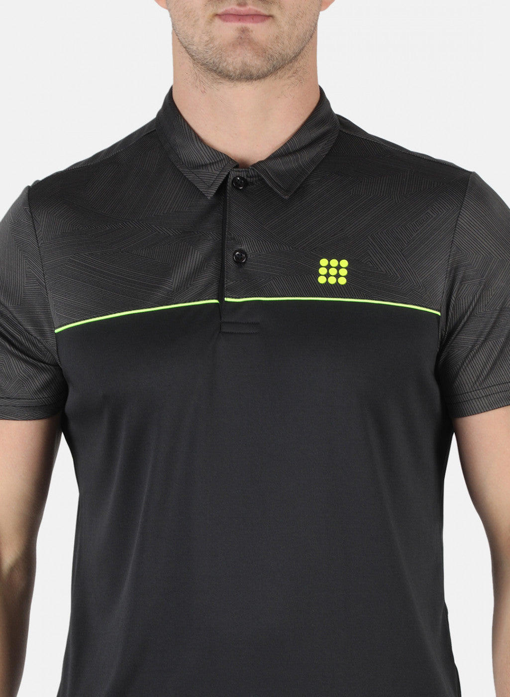 Rock.it Men Black Self Design Collar T-Shirt