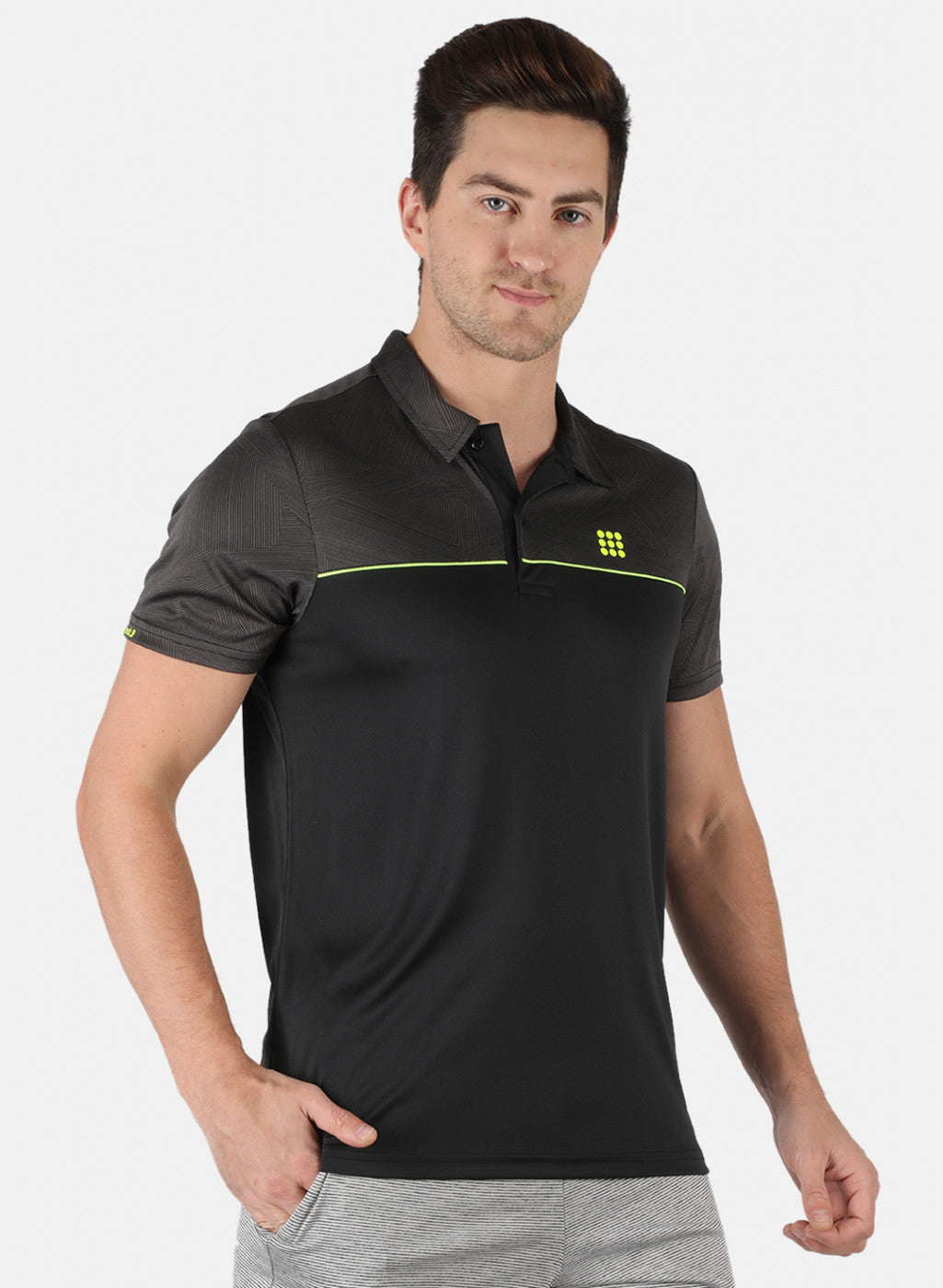 Rock.it Men Black Self Design Collar T-Shirt