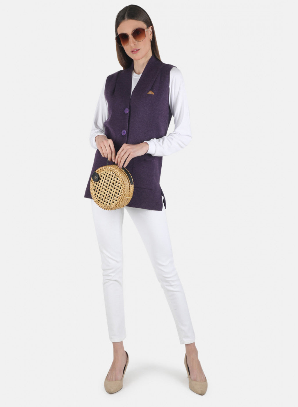 Women Purple Solid Cardigan