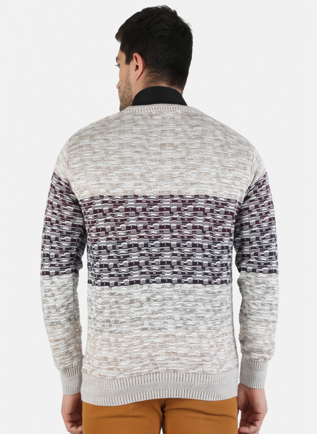 Men Brown Self Design Pullover
