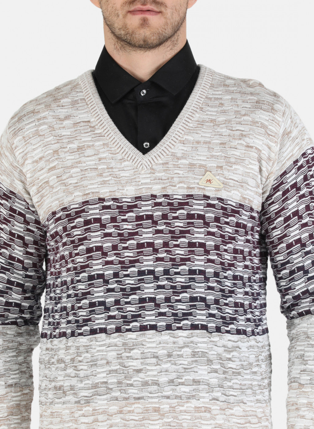 Men Brown Self Design Pullover