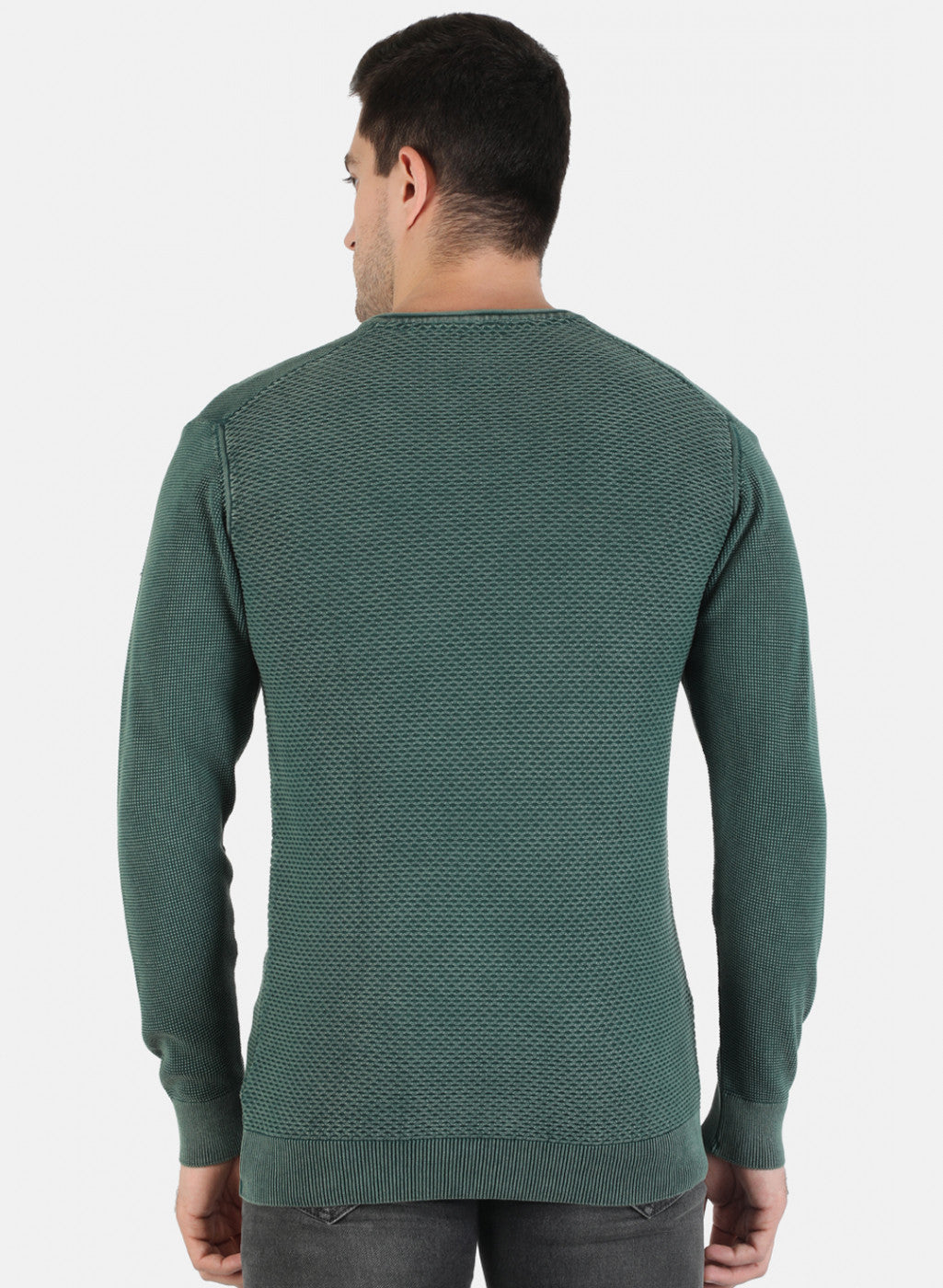 Men Green Self Pullover