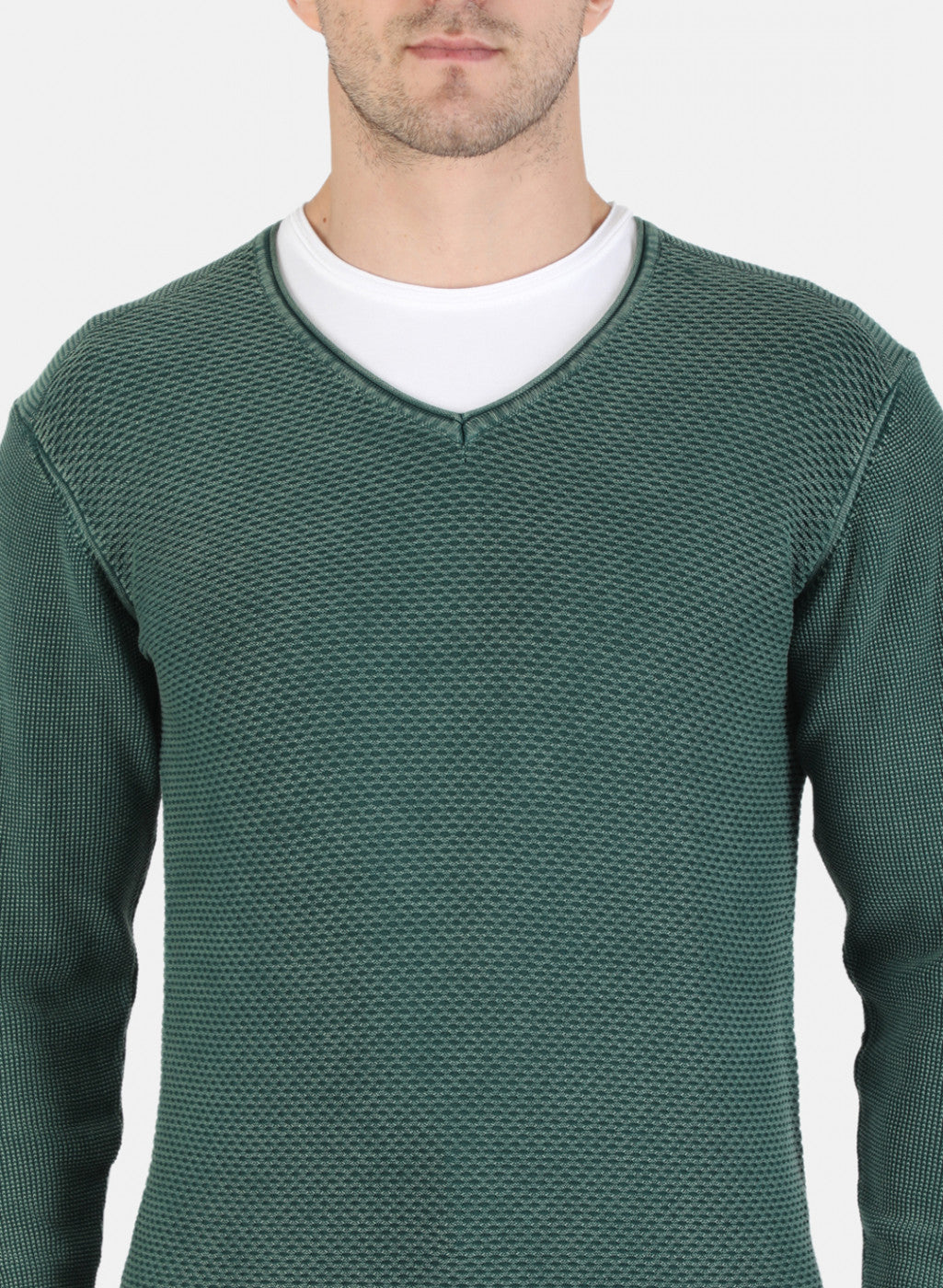 Men Green Self Pullover
