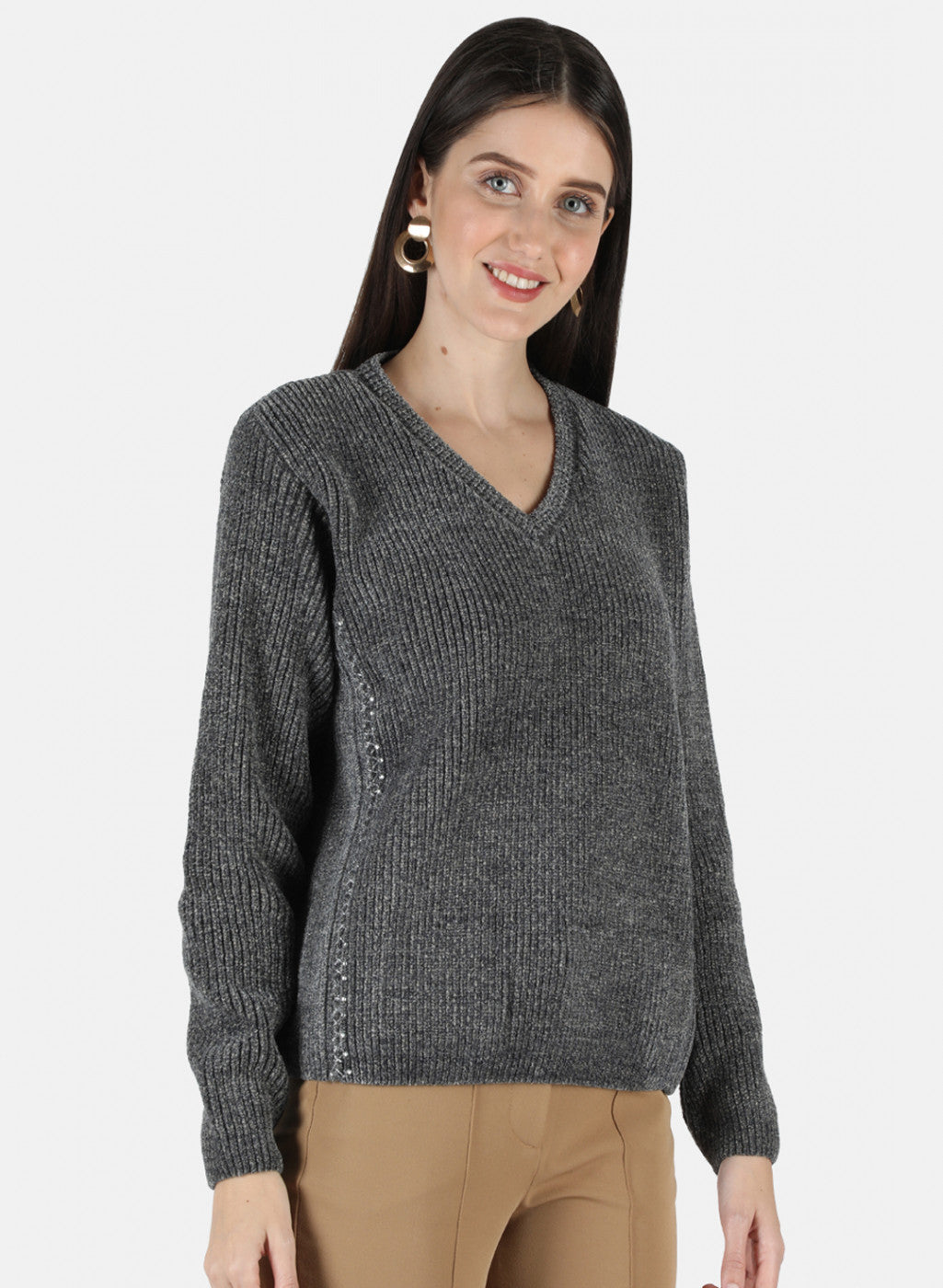 Women Grey Self Design Top