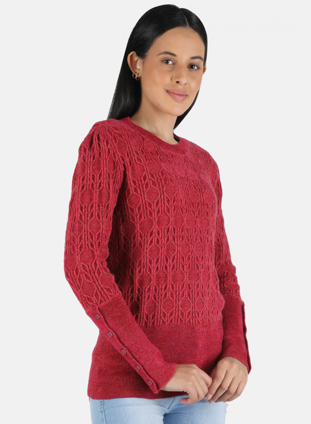 Women Red Self Design Top