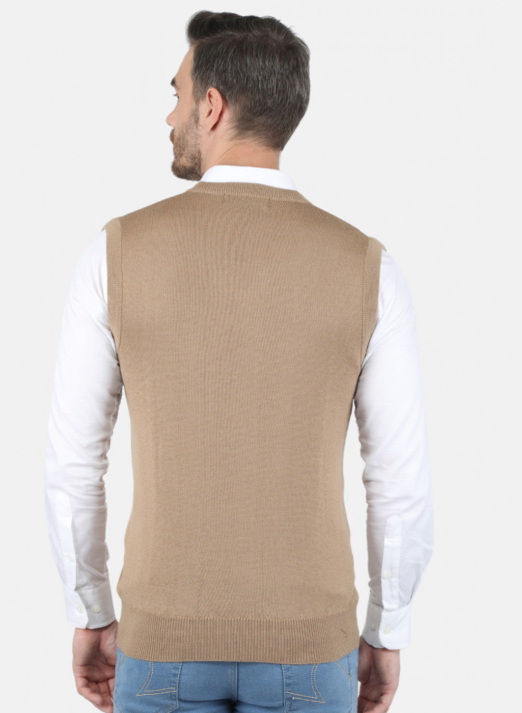 Men Beige Solid Sweater