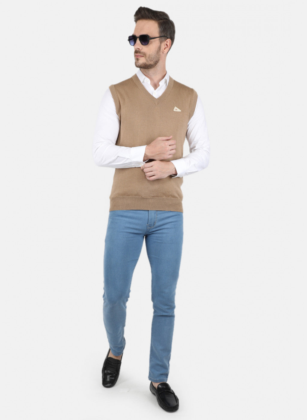 Men Beige Solid Sweater