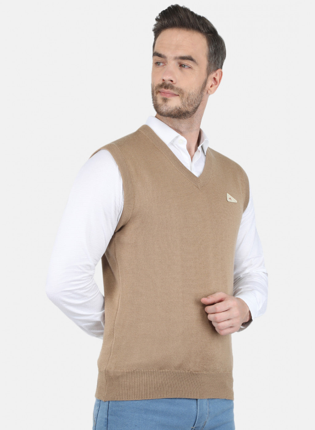 Men Beige Solid Sweater