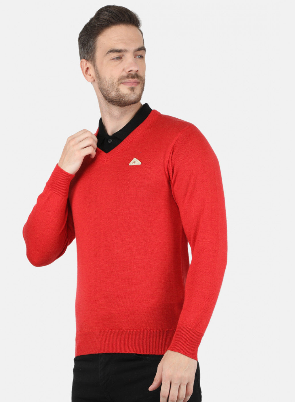 Men Red Solid Pullover