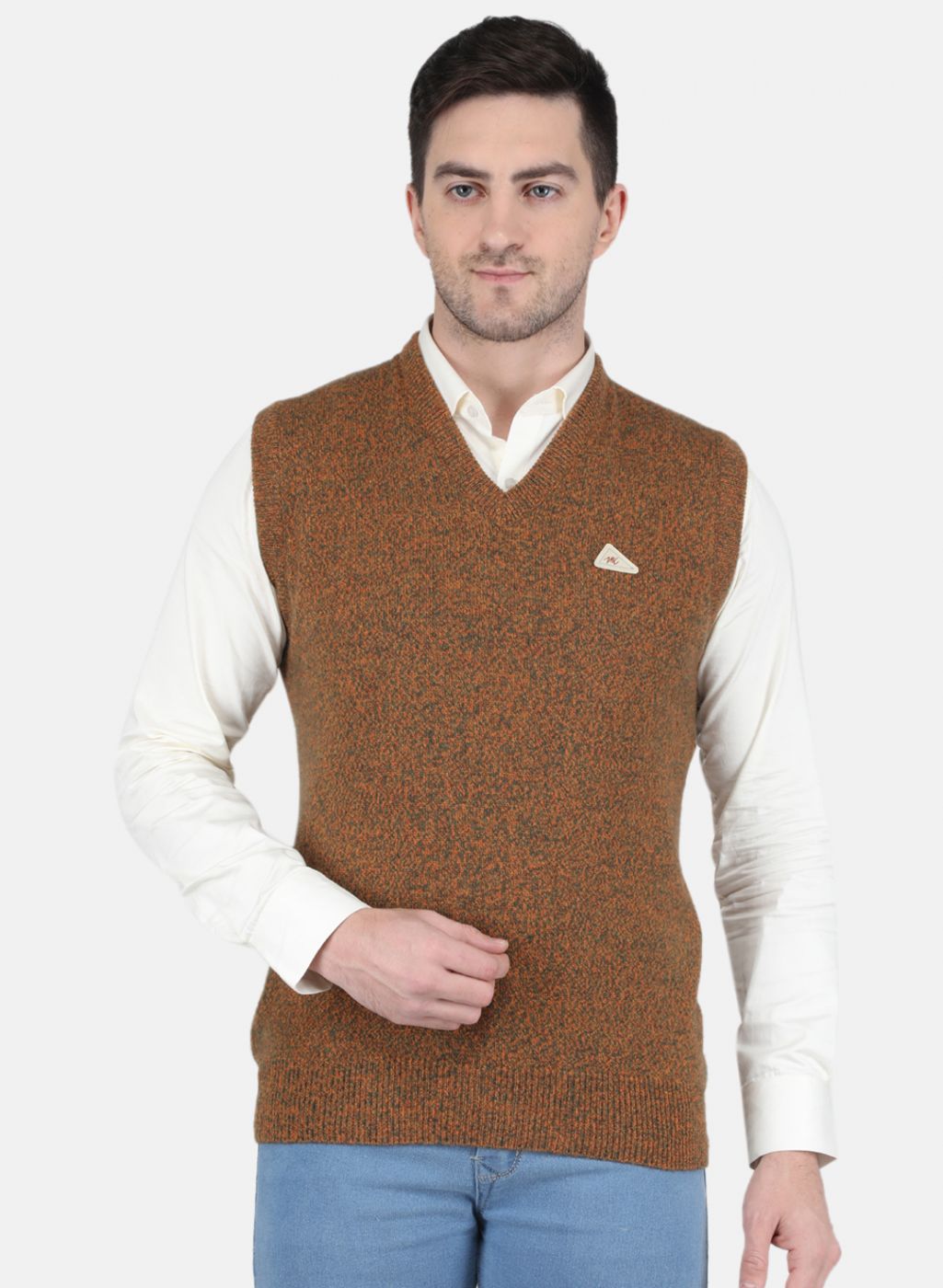 Men Orange Solid Sweater