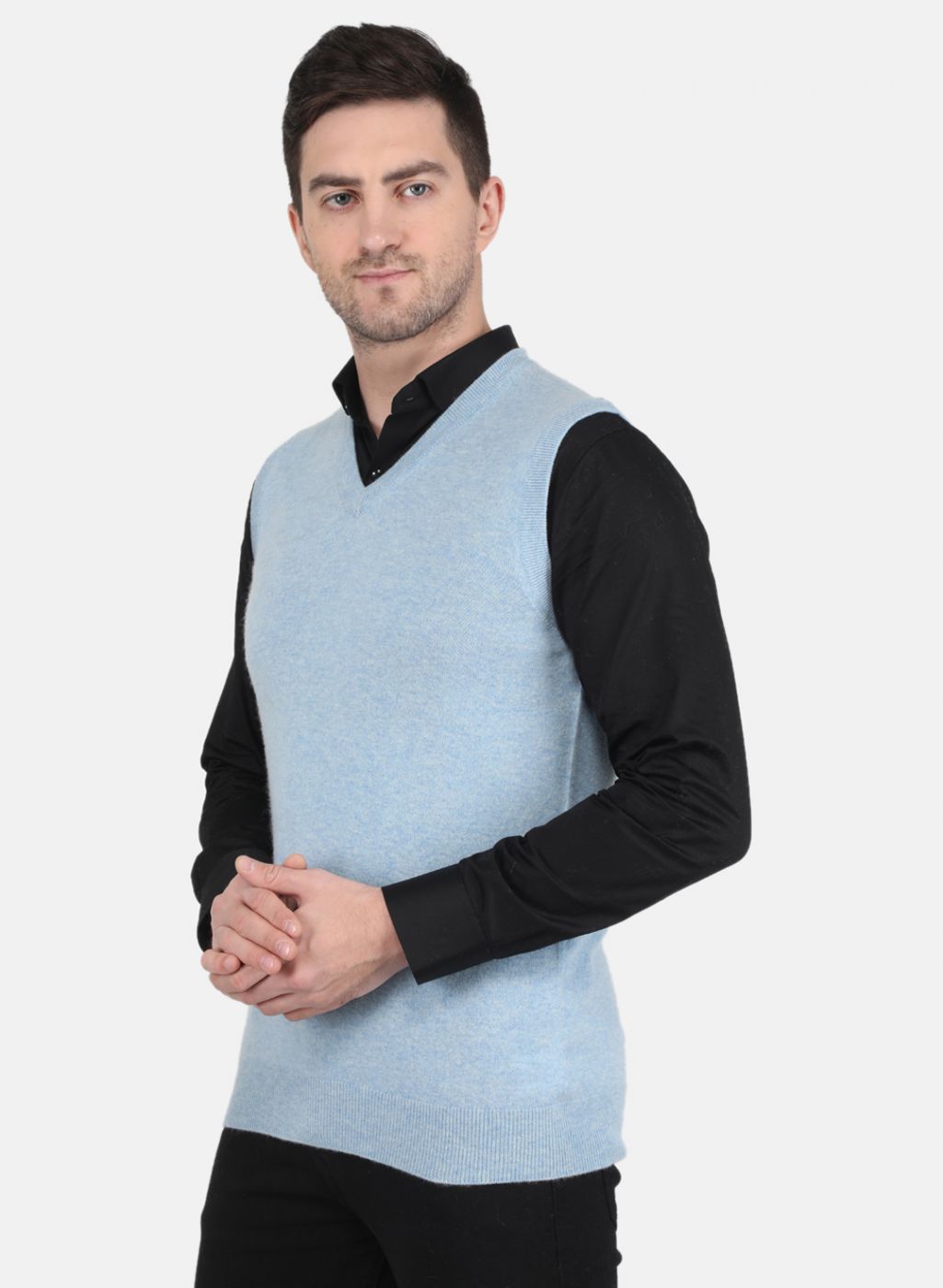 Men Sky Blue Solid Sweater