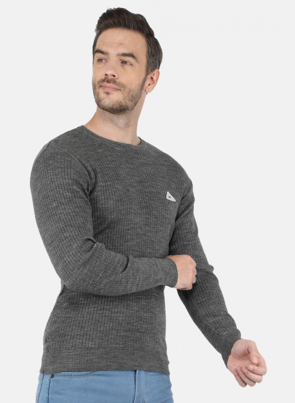 Men Dark Grey Solid Pullover