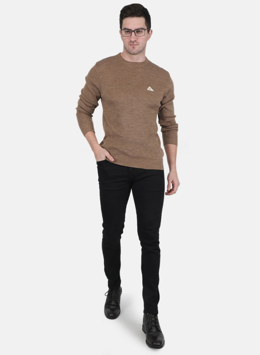 Men Khaki Solid Pullover