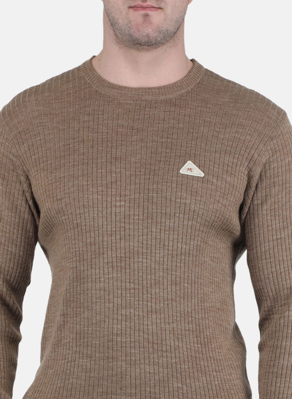 Men Khaki Solid Pullover