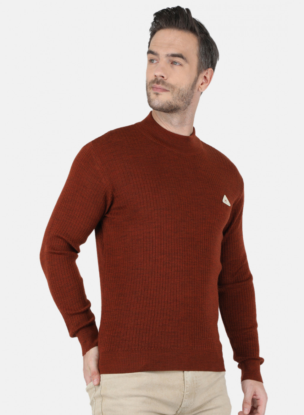 Men Rust Orange Solid Pullover