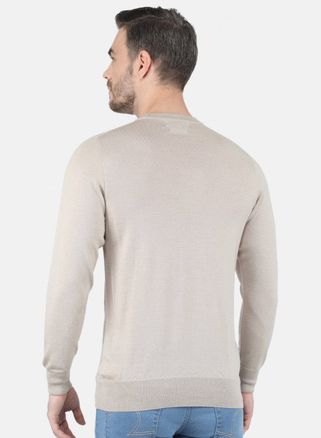 Men Beige Solid Pullover