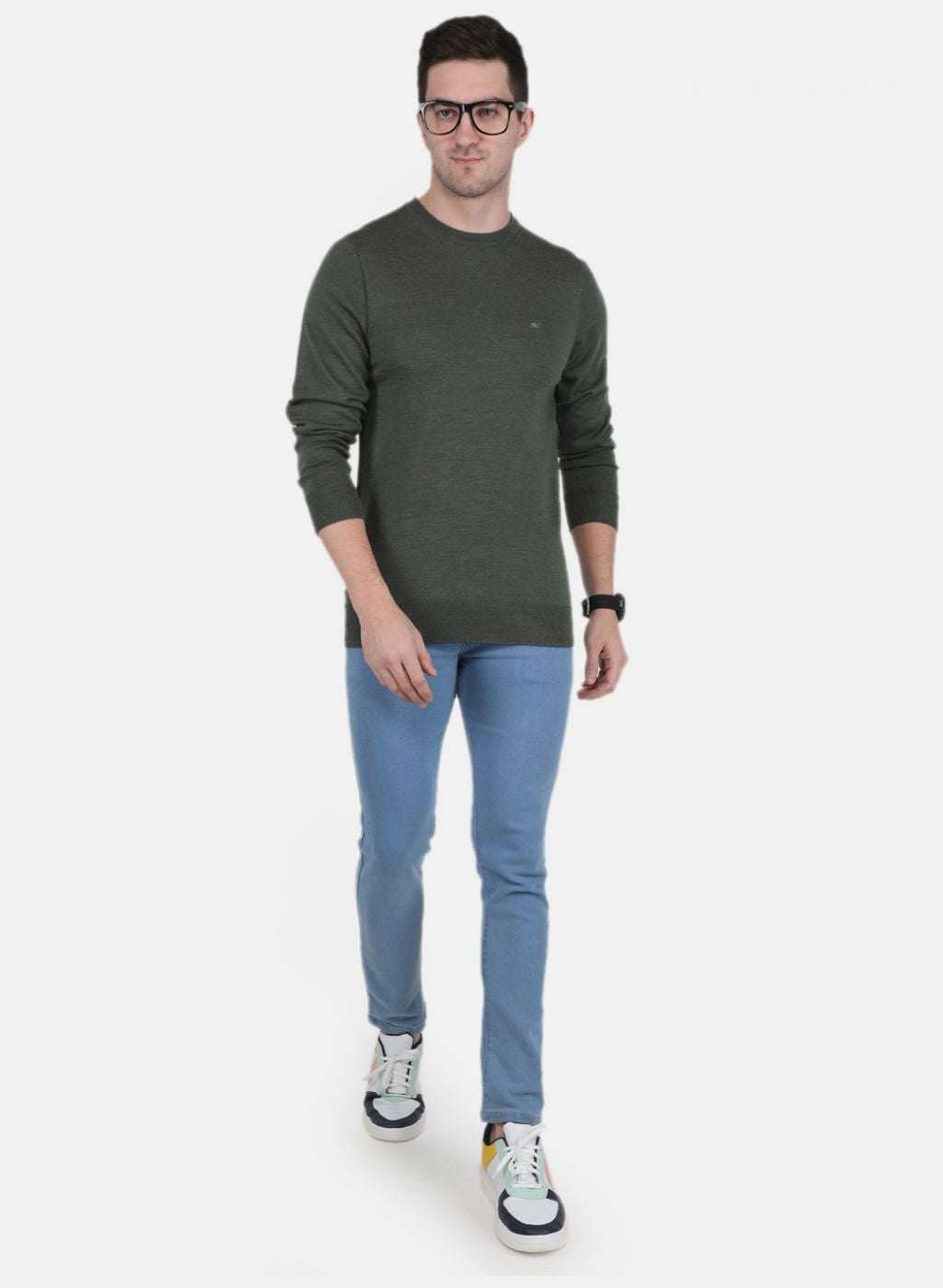 Men Olive Solid Pullover