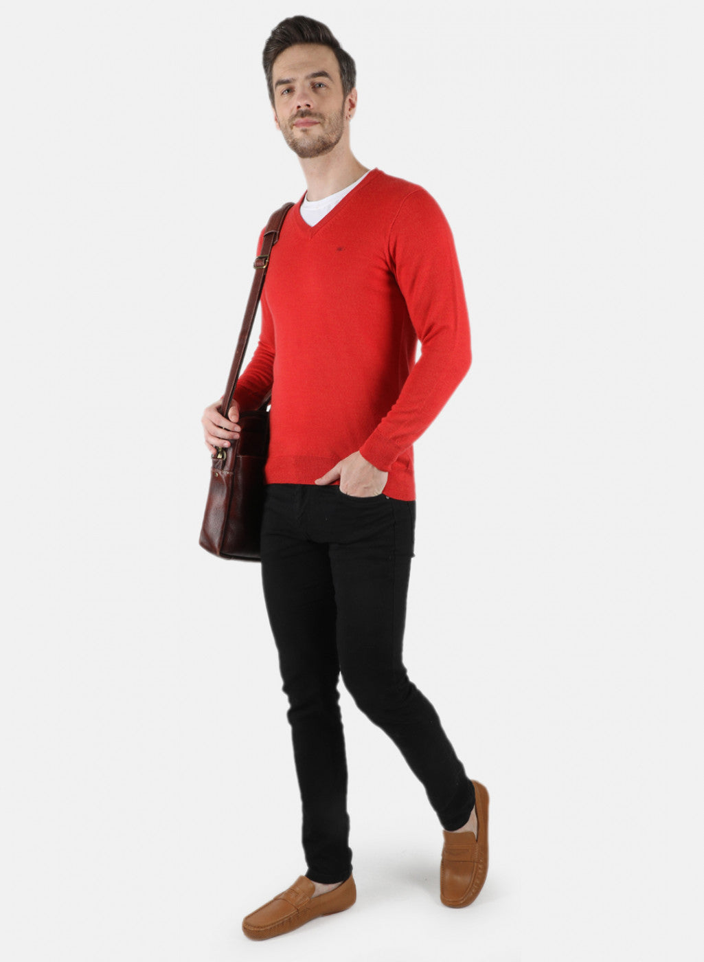 Men Red Solid Pullover