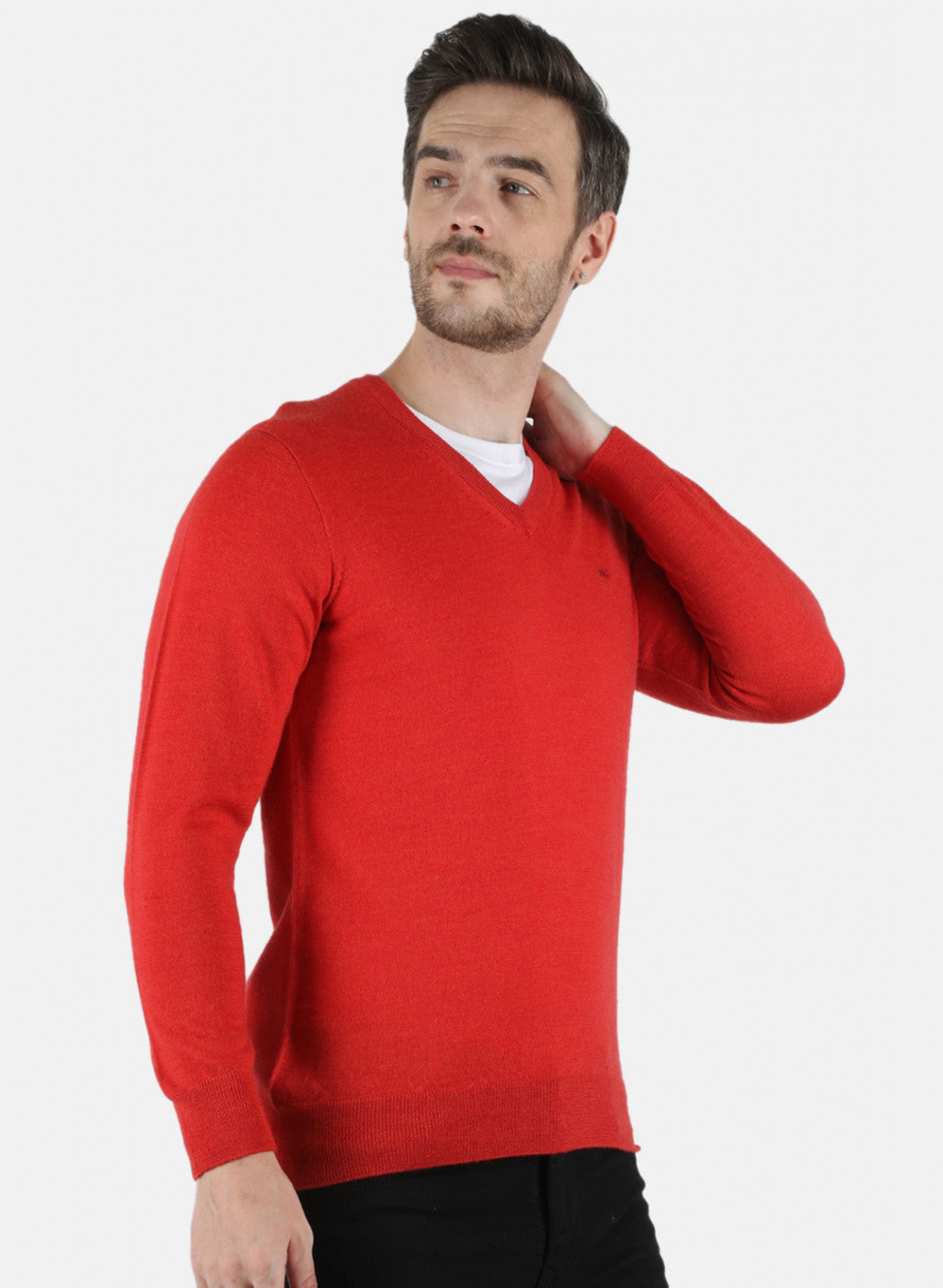 Men Red Solid Pullover